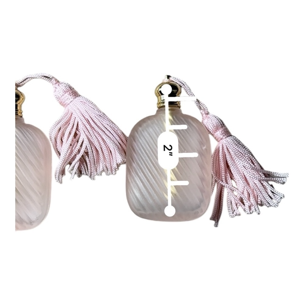 Set Of Three Light Frosted Pink Glass Art Studio Mini Perfume Bottle W/ Tassels - Picture 4 of 7